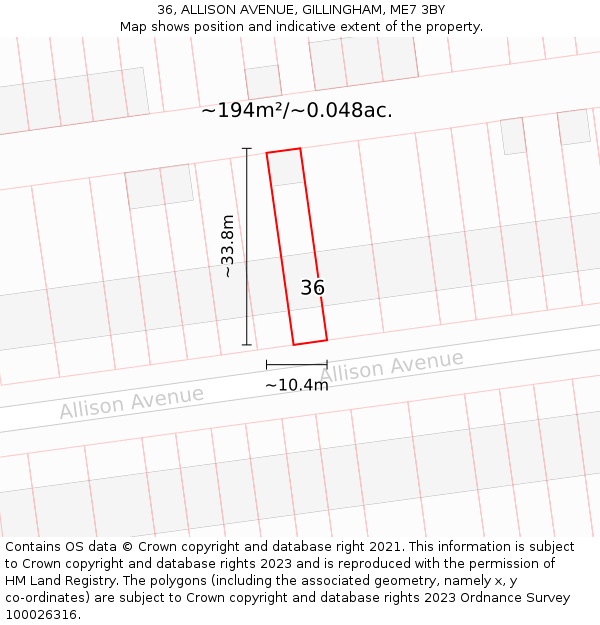 36, ALLISON AVENUE, GILLINGHAM, ME7 3BY: Plot and title map