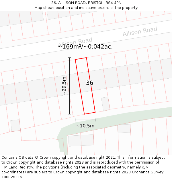 36, ALLISON ROAD, BRISTOL, BS4 4PN: Plot and title map