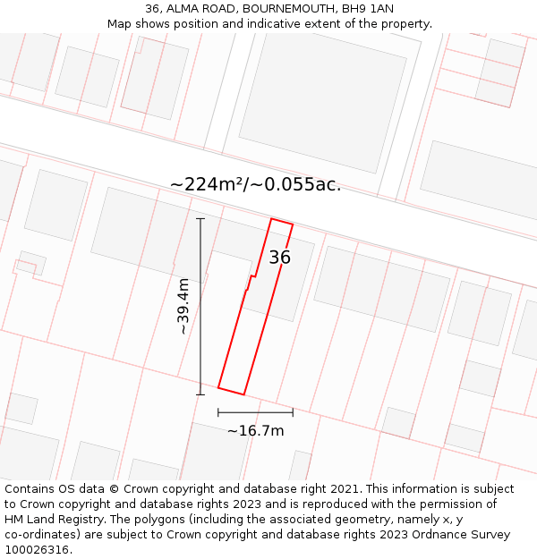 36, ALMA ROAD, BOURNEMOUTH, BH9 1AN: Plot and title map