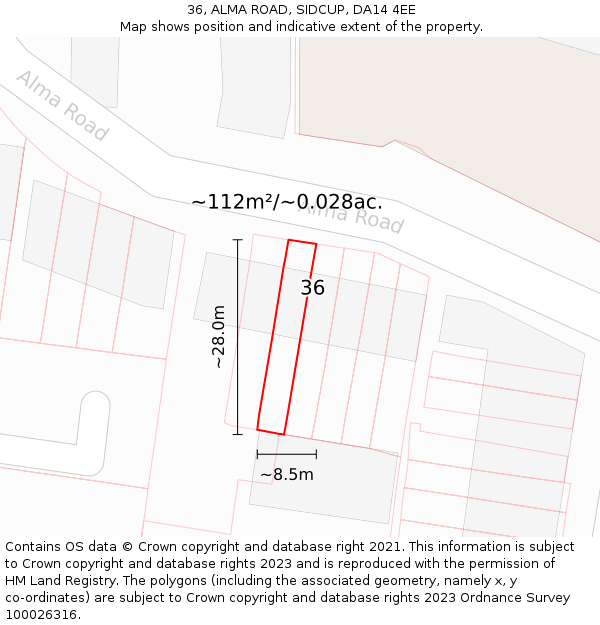 36, ALMA ROAD, SIDCUP, DA14 4EE: Plot and title map