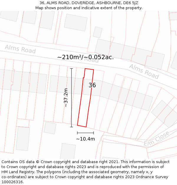 36, ALMS ROAD, DOVERIDGE, ASHBOURNE, DE6 5JZ: Plot and title map
