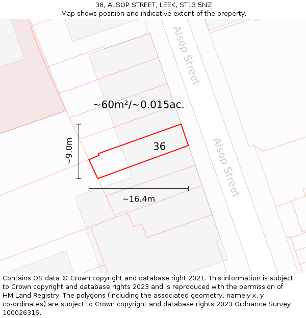 36, ALSOP STREET, LEEK, ST13 5NZ: Plot and title map