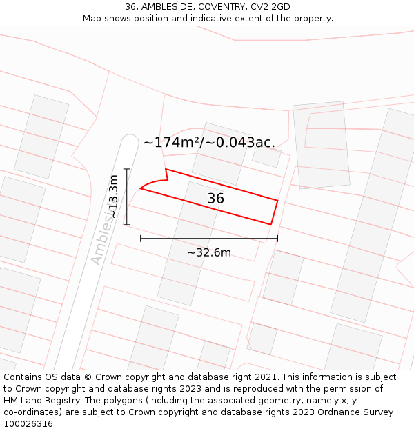 36, AMBLESIDE, COVENTRY, CV2 2GD: Plot and title map