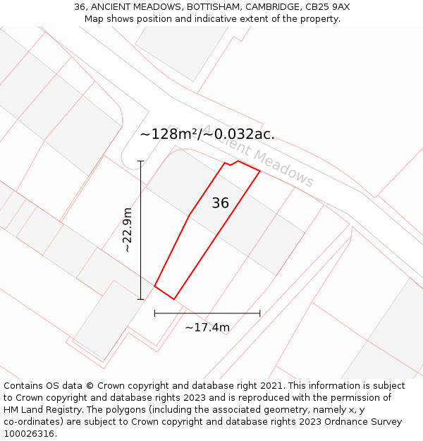 36, ANCIENT MEADOWS, BOTTISHAM, CAMBRIDGE, CB25 9AX: Plot and title map