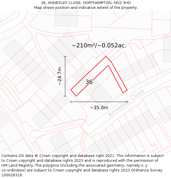 36, ANNESLEY CLOSE, NORTHAMPTON, NN3 3HD: Plot and title map