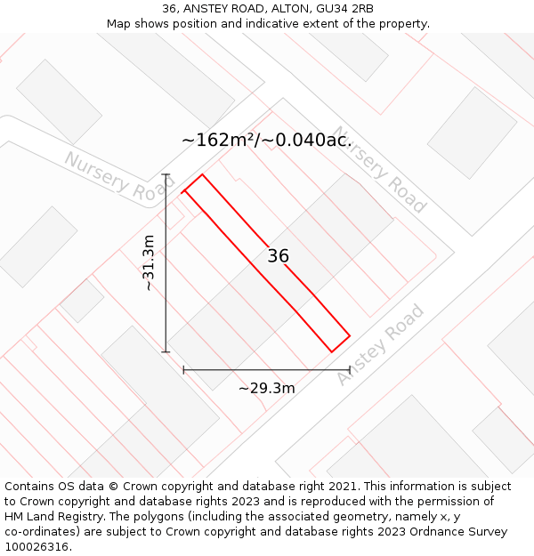 36, ANSTEY ROAD, ALTON, GU34 2RB: Plot and title map