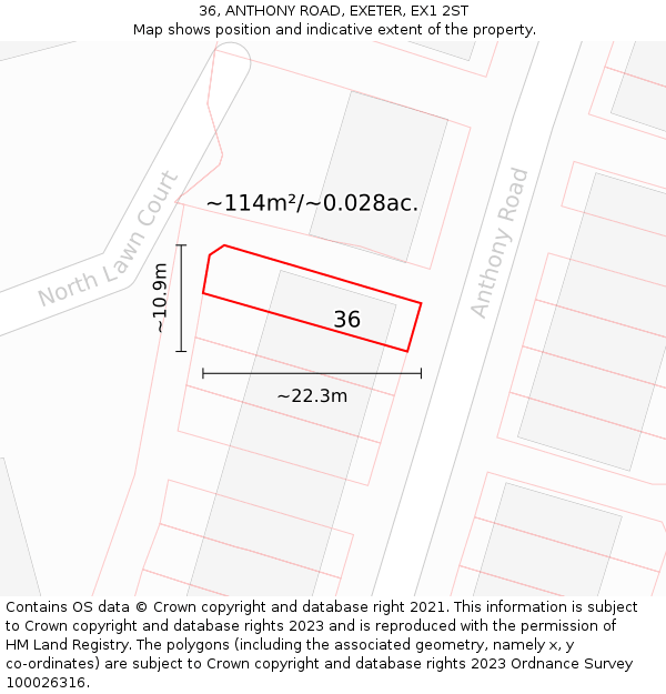 36, ANTHONY ROAD, EXETER, EX1 2ST: Plot and title map