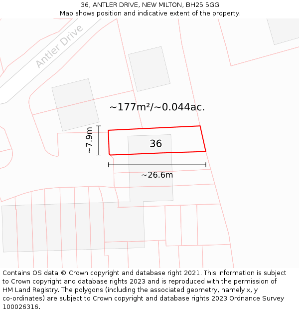 36, ANTLER DRIVE, NEW MILTON, BH25 5GG: Plot and title map