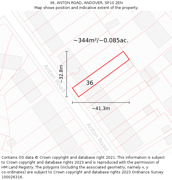 36, ANTON ROAD, ANDOVER, SP10 2EN: Plot and title map