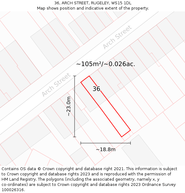 36, ARCH STREET, RUGELEY, WS15 1DL: Plot and title map