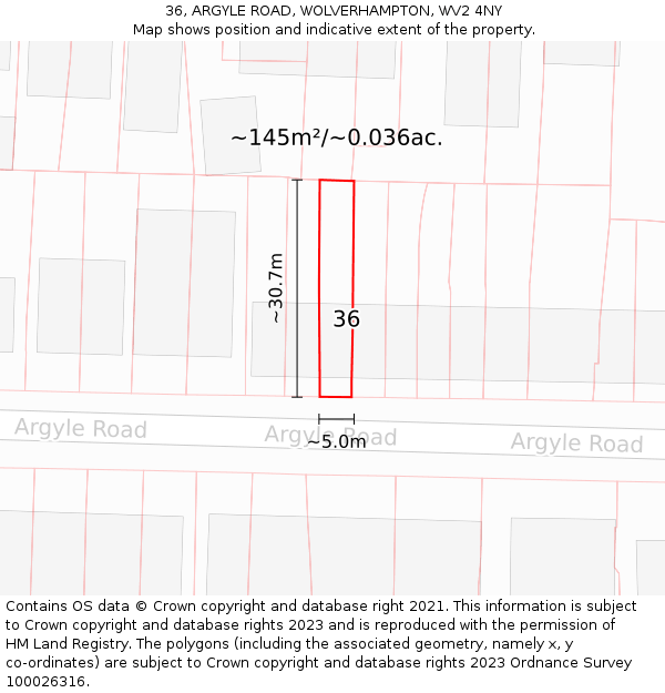 36, ARGYLE ROAD, WOLVERHAMPTON, WV2 4NY: Plot and title map