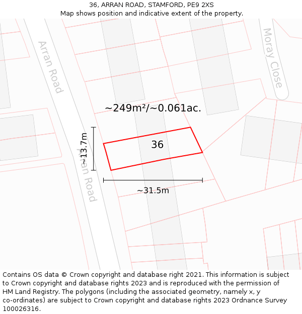 36, ARRAN ROAD, STAMFORD, PE9 2XS: Plot and title map