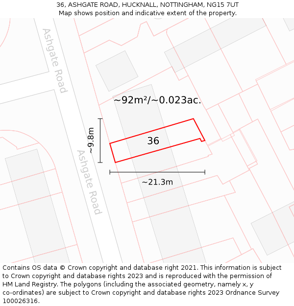 36, ASHGATE ROAD, HUCKNALL, NOTTINGHAM, NG15 7UT: Plot and title map