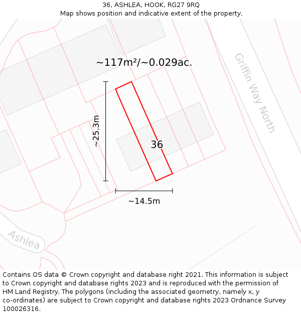 36, ASHLEA, HOOK, RG27 9RQ: Plot and title map