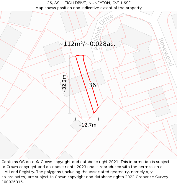 36, ASHLEIGH DRIVE, NUNEATON, CV11 6SF: Plot and title map