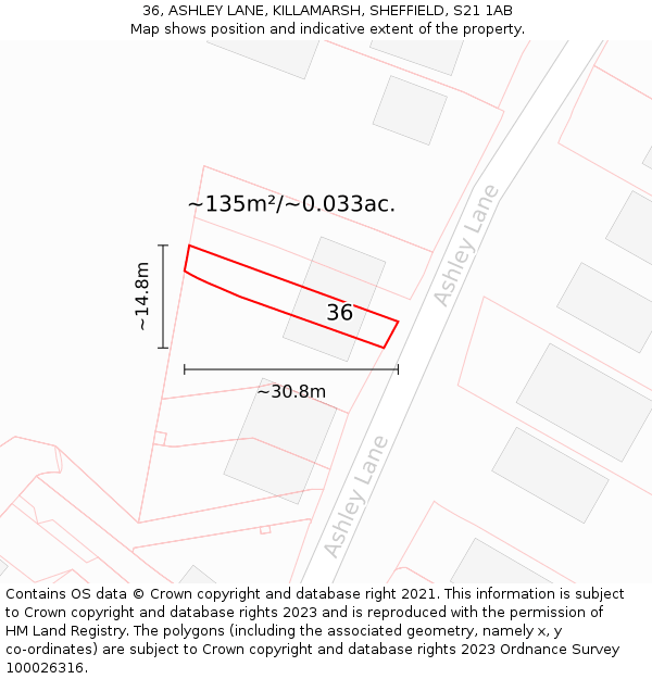 36, ASHLEY LANE, KILLAMARSH, SHEFFIELD, S21 1AB: Plot and title map