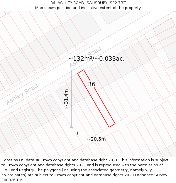 36, ASHLEY ROAD, SALISBURY, SP2 7BZ: Plot and title map