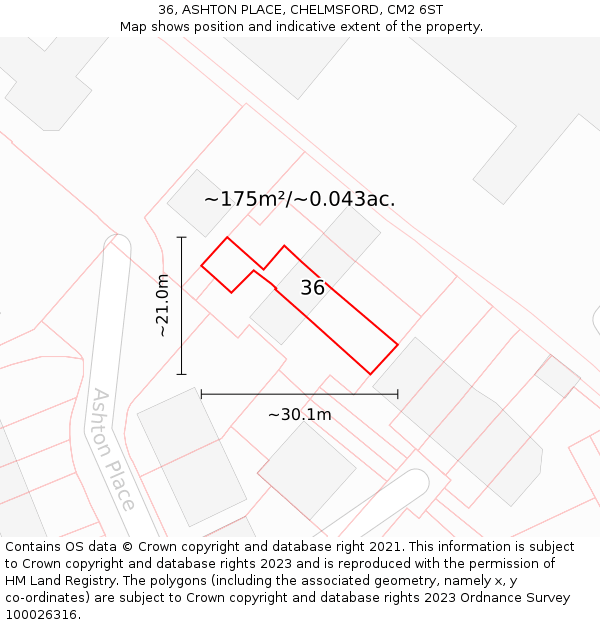 36, ASHTON PLACE, CHELMSFORD, CM2 6ST: Plot and title map