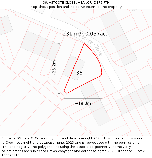 36, ASTCOTE CLOSE, HEANOR, DE75 7TH: Plot and title map