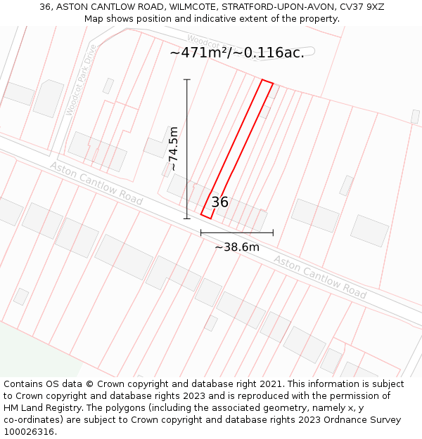 36, ASTON CANTLOW ROAD, WILMCOTE, STRATFORD-UPON-AVON, CV37 9XZ: Plot and title map
