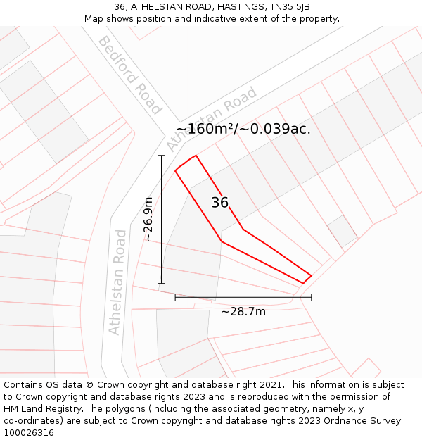 36, ATHELSTAN ROAD, HASTINGS, TN35 5JB: Plot and title map