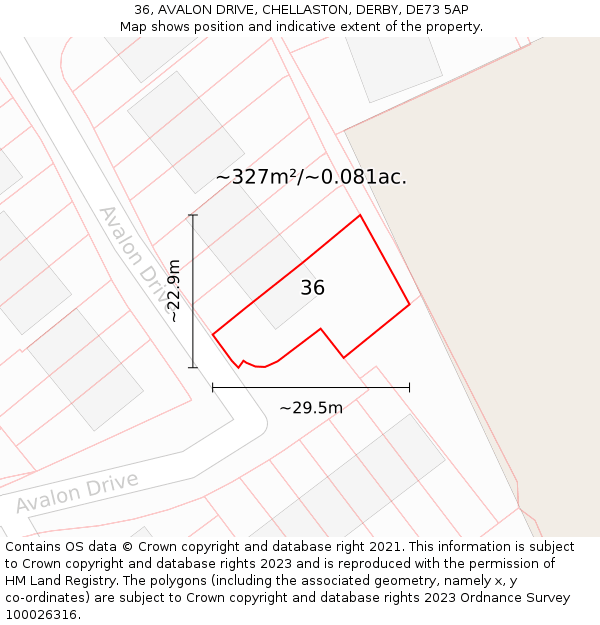 36, AVALON DRIVE, CHELLASTON, DERBY, DE73 5AP: Plot and title map