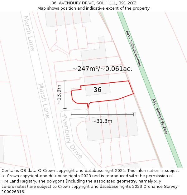 36, AVENBURY DRIVE, SOLIHULL, B91 2QZ: Plot and title map
