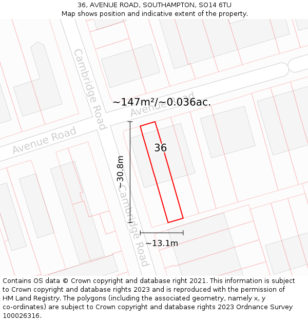 36, AVENUE ROAD, SOUTHAMPTON, SO14 6TU: Plot and title map