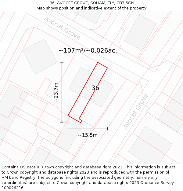 36, AVOCET GROVE, SOHAM, ELY, CB7 5GN: Plot and title map
