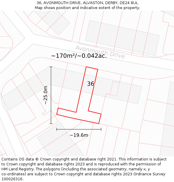 36, AVONMOUTH DRIVE, ALVASTON, DERBY, DE24 8UL: Plot and title map