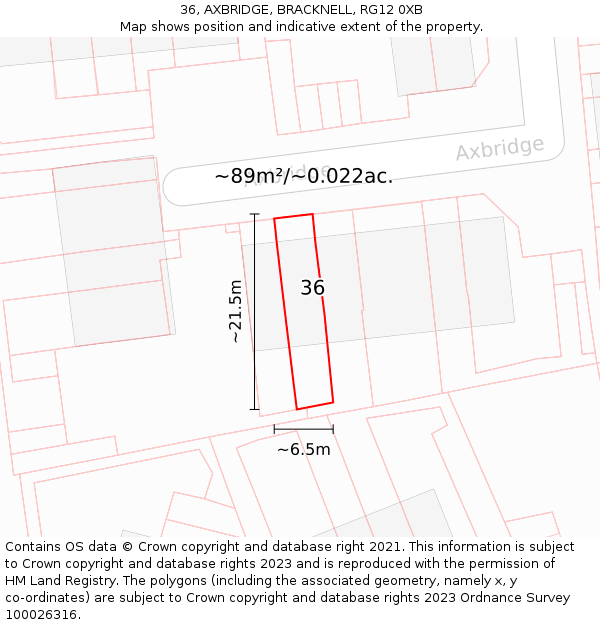 36, AXBRIDGE, BRACKNELL, RG12 0XB: Plot and title map
