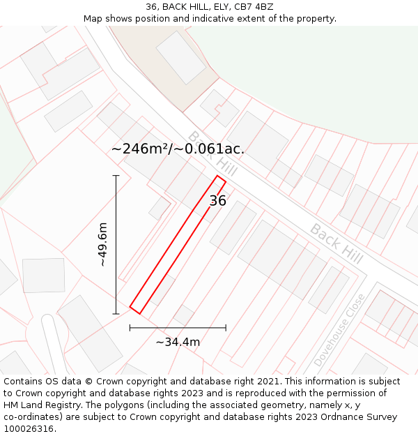 36, BACK HILL, ELY, CB7 4BZ: Plot and title map