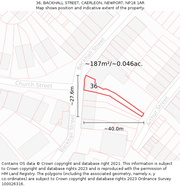 36, BACKHALL STREET, CAERLEON, NEWPORT, NP18 1AR: Plot and title map
