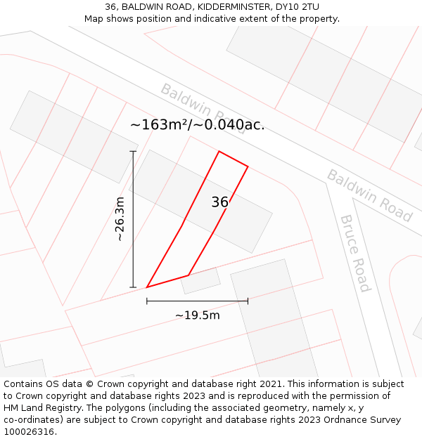 36, BALDWIN ROAD, KIDDERMINSTER, DY10 2TU: Plot and title map