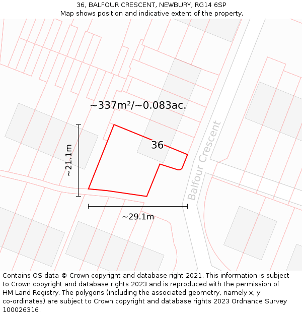 36, BALFOUR CRESCENT, NEWBURY, RG14 6SP: Plot and title map