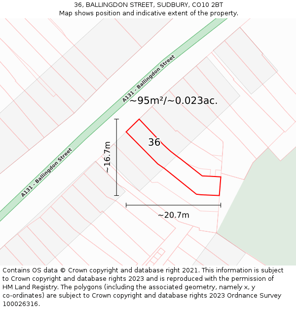 36, BALLINGDON STREET, SUDBURY, CO10 2BT: Plot and title map