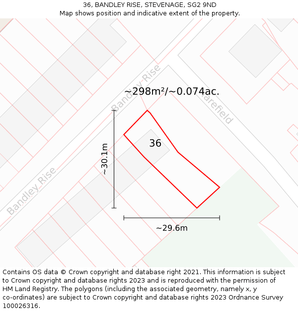 36, BANDLEY RISE, STEVENAGE, SG2 9ND: Plot and title map