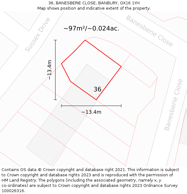 36, BANESBERIE CLOSE, BANBURY, OX16 1YH: Plot and title map