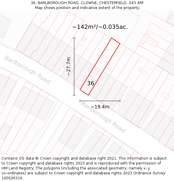 36, BARLBOROUGH ROAD, CLOWNE, CHESTERFIELD, S43 4RF: Plot and title map