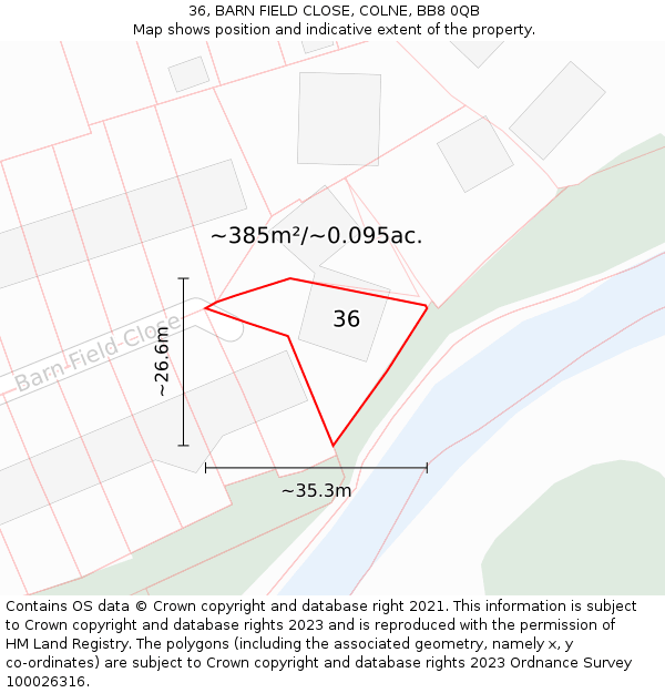 36, BARN FIELD CLOSE, COLNE, BB8 0QB: Plot and title map