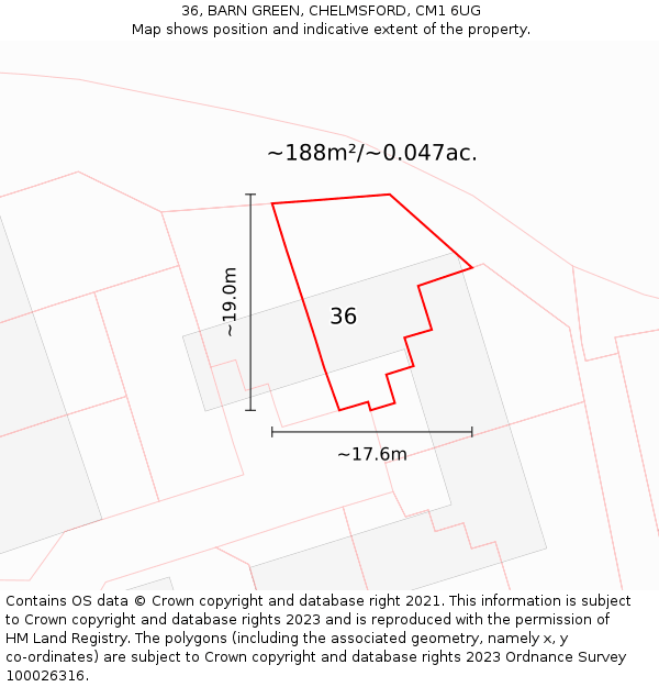 36, BARN GREEN, CHELMSFORD, CM1 6UG: Plot and title map