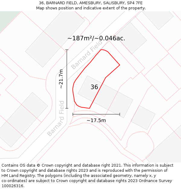 36, BARNARD FIELD, AMESBURY, SALISBURY, SP4 7FE: Plot and title map