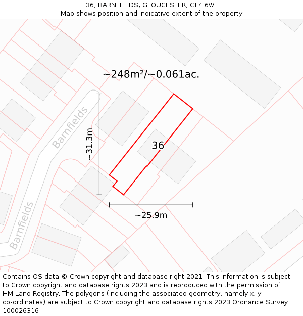 36, BARNFIELDS, GLOUCESTER, GL4 6WE: Plot and title map