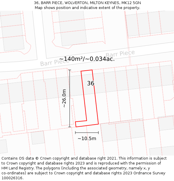 36, BARR PIECE, WOLVERTON, MILTON KEYNES, MK12 5GN: Plot and title map
