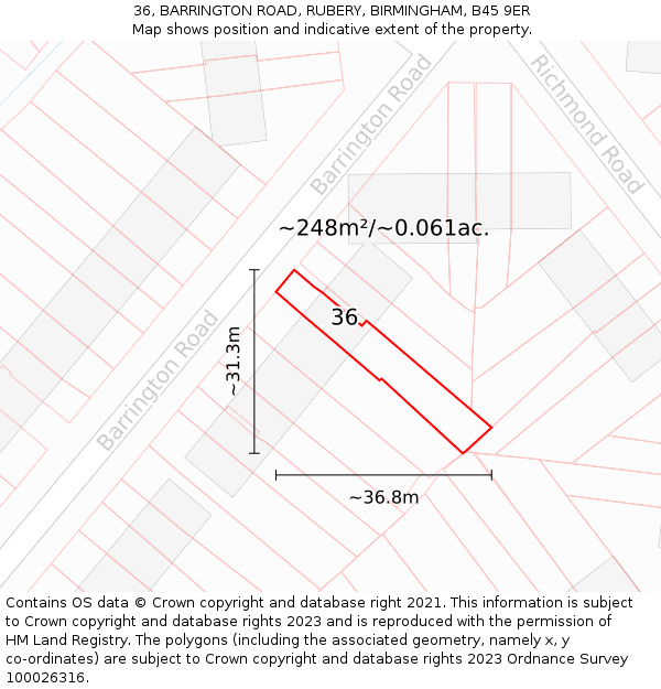 36, BARRINGTON ROAD, RUBERY, BIRMINGHAM, B45 9ER: Plot and title map