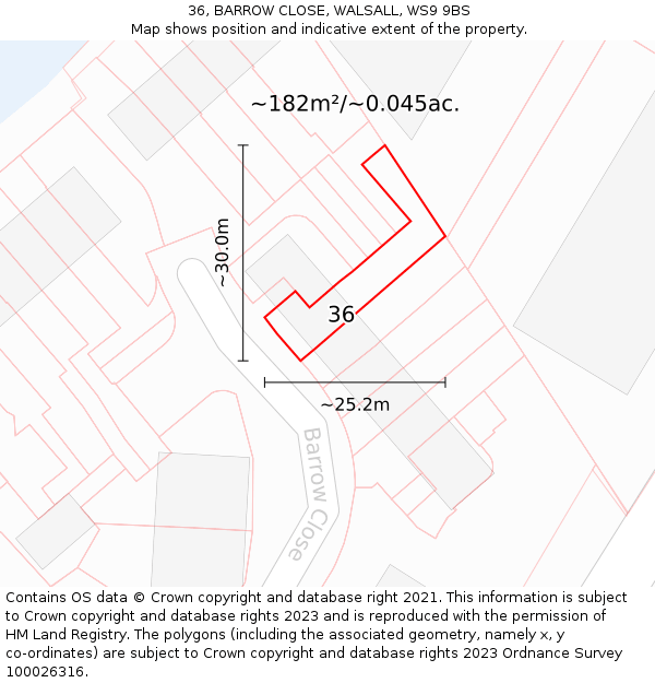 36, BARROW CLOSE, WALSALL, WS9 9BS: Plot and title map