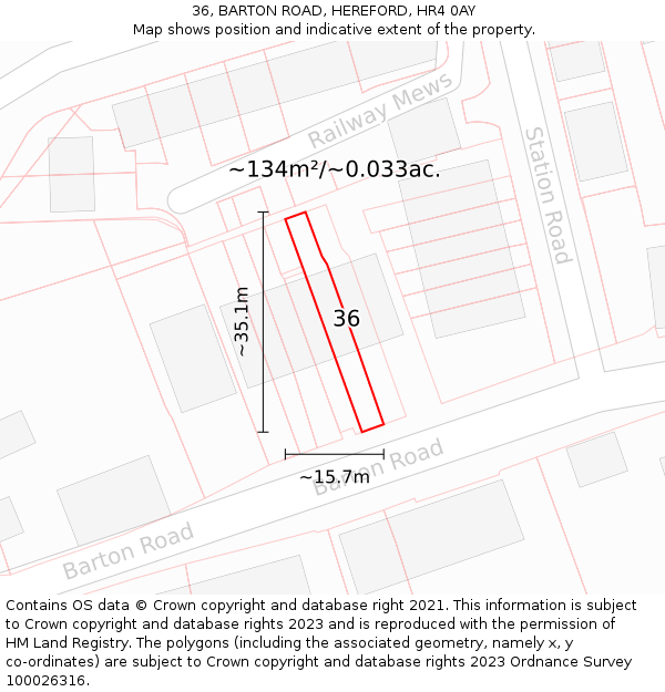 36, BARTON ROAD, HEREFORD, HR4 0AY: Plot and title map