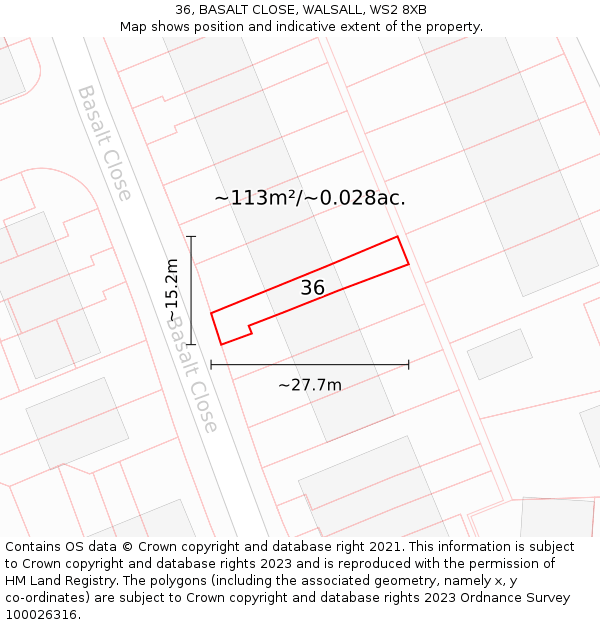 36, BASALT CLOSE, WALSALL, WS2 8XB: Plot and title map