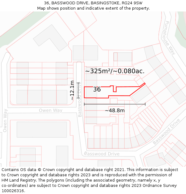 36, BASSWOOD DRIVE, BASINGSTOKE, RG24 9SW: Plot and title map