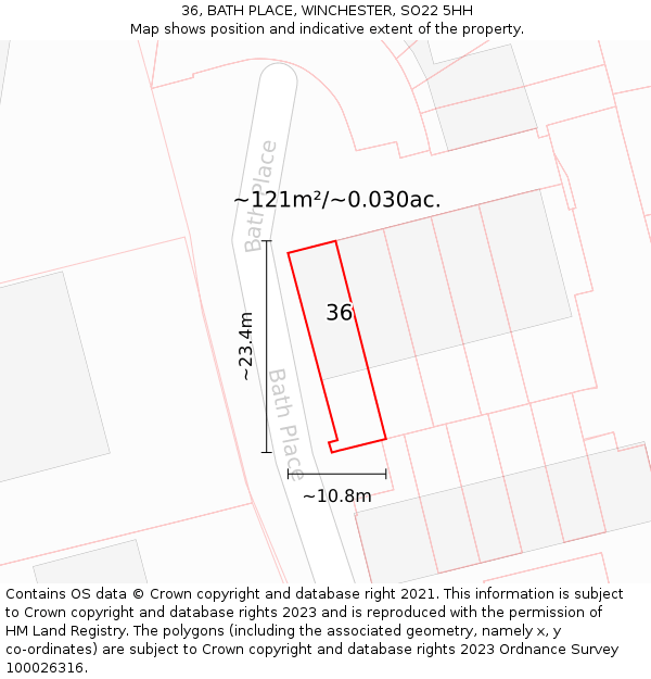 36, BATH PLACE, WINCHESTER, SO22 5HH: Plot and title map